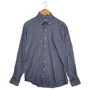 Peter Millar Shirt Mens Large Blue Silk Plaid Button Down Blend Dress Casual